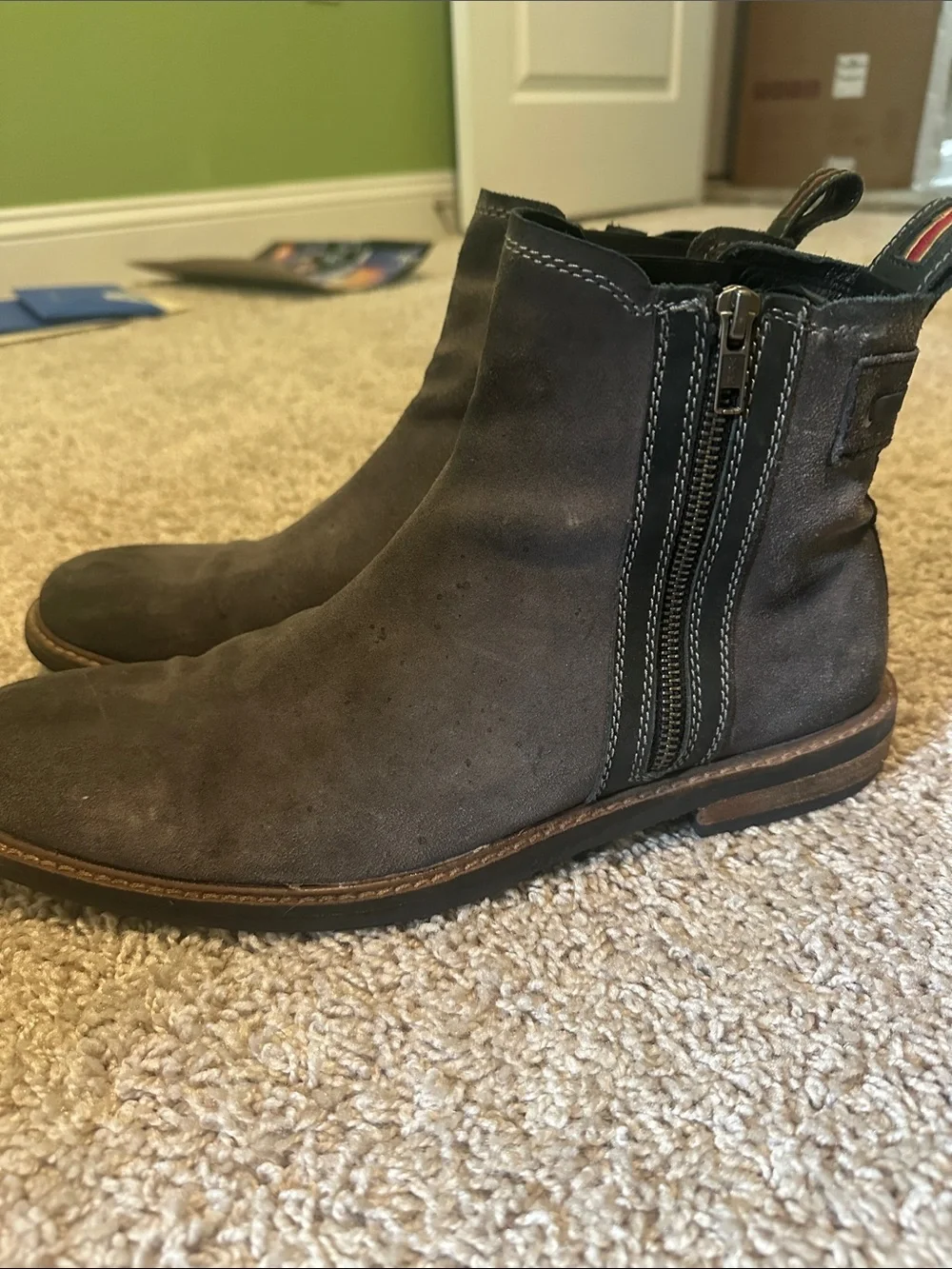Men's Gray Suede Chelsea Boots with Side Zipper